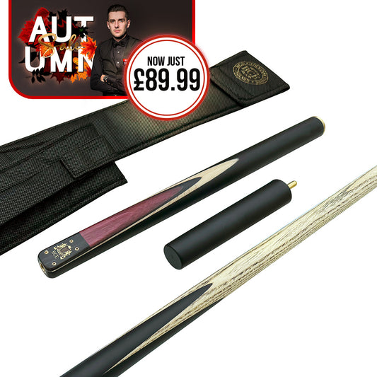 BCE Heritage Snooker/Pool Cue & Sleeve Set - 3/4 Cut - 3 Piece - 9.5mm Tip - 145cm - Black/Natural/Purple