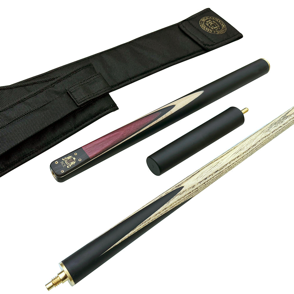 BCE Heritage Snooker/Pool Cue & Sleeve Set - 3/4 Cut - 3 Piece - 9.5mm Tip - 145cm - Black/Natural/Purple