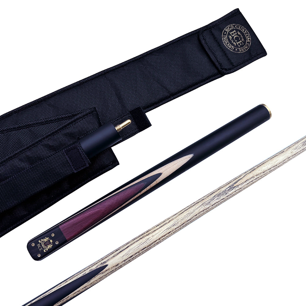 BCE Heritage Snooker/Pool Cue & Sleeve Set - 3/4 Cut - 3 Piece - 9.5mm Tip - 145cm - Black/Natural/Purple