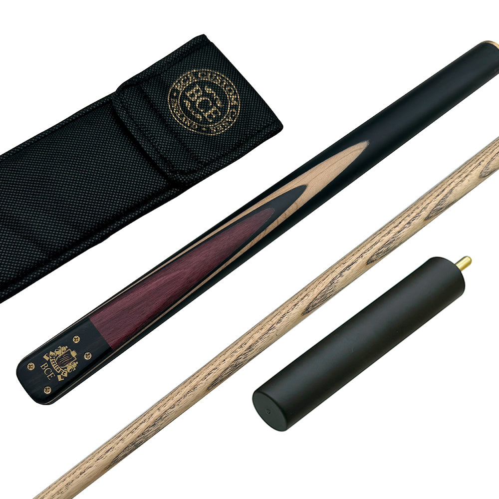 BCE Heritage Snooker/Pool Cue & Sleeve Set - 3/4 Cut - 3 Piece - 9.5mm Tip - 145cm - Black/Natural/Purple