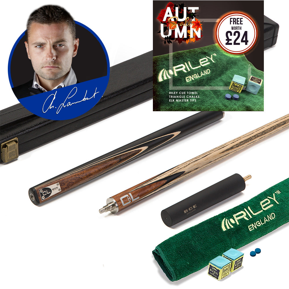 BCE C8L - 3 Piece English Pool Cue - 3/4 Cut Cue - Layered Ebonised Black Wood Butt with 9mm Tip - 145cm - Black/ Dark Wood