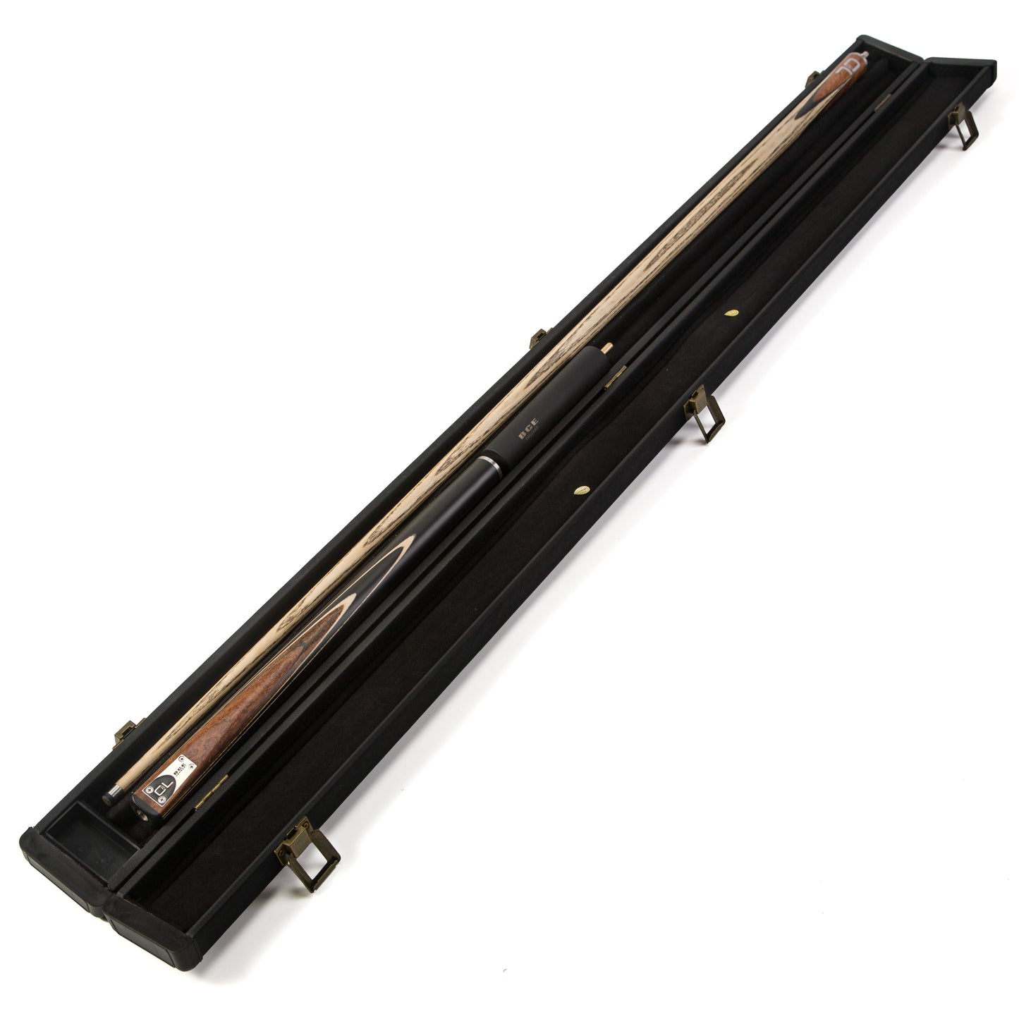 BCE C8L - 3 Piece English Pool Cue 3/4 Cut - Layered Ebonised Black Wood Butt with 9mm Tip - 145cm - Black/ Dark Wood - with Deluxe Hard Case