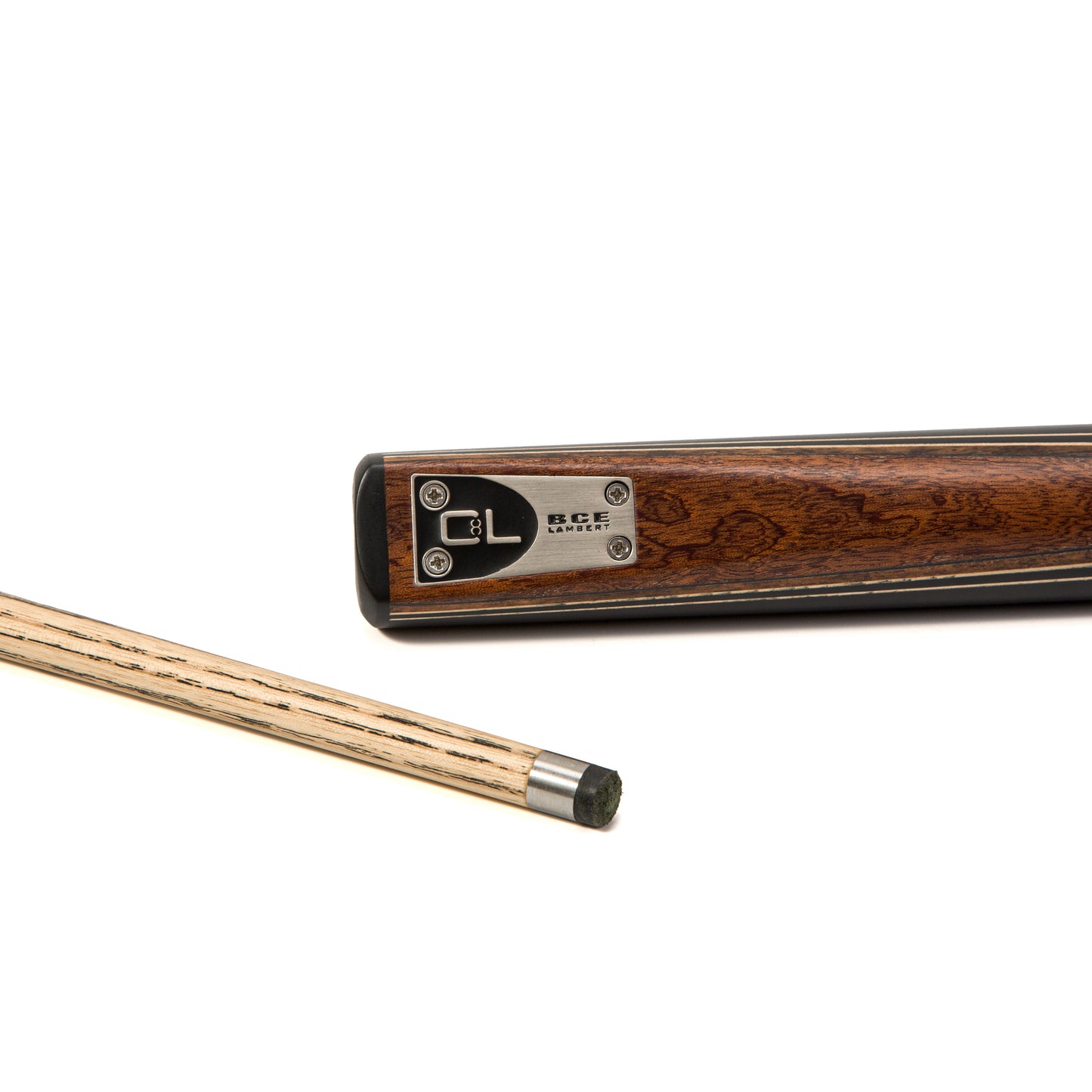 BCE C8L - 3 Piece English Pool Cue 3/4 Cut - Layered Ebonised Black Wood Butt with 9mm Tip - 145cm - Black/ Dark Wood - with Deluxe Hard Case