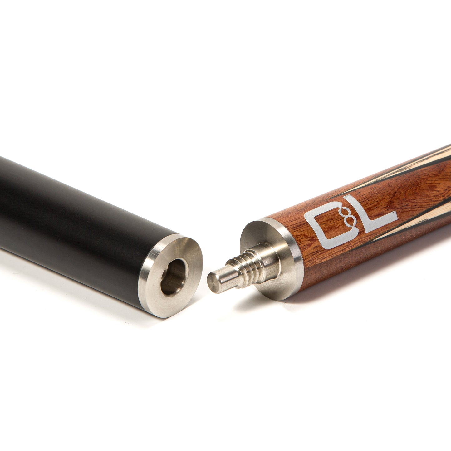 BCE C8L - 3 Piece English Pool Cue 3/4 Cut - Layered Ebonised Black Wood Butt with 9mm Tip - 145cm - Black/ Dark Wood - with Deluxe Hard Case