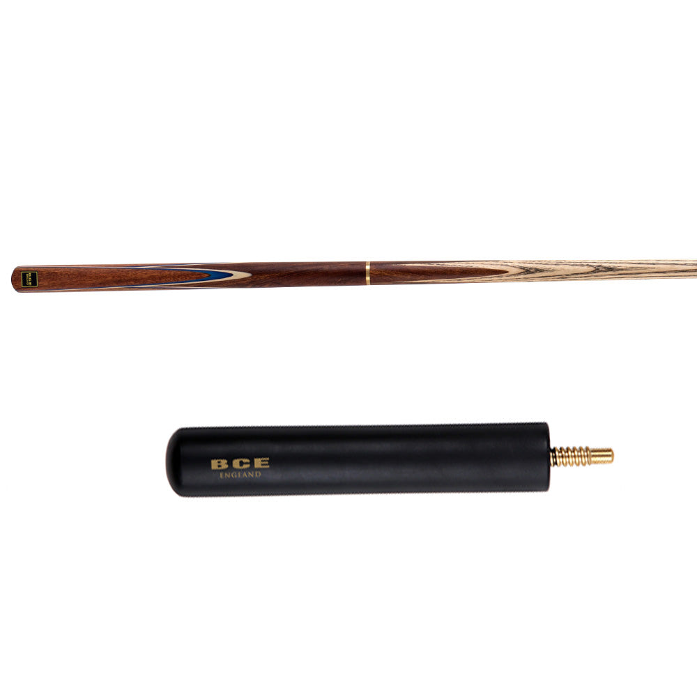 BCE 3 Piece Snooker Cue 3/4 Cut- Exotic Wood Butt with 9.5mm Tip - 145cm - Blue/ Natural Wood
