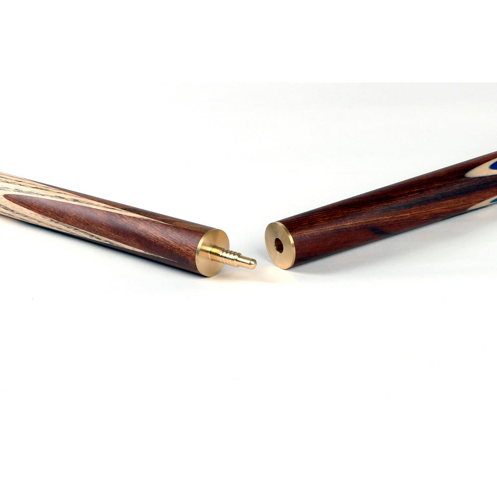 BCE 3 Piece Snooker Cue 3/4 Cut- Exotic Wood Butt with 9.5mm Tip - 145cm - Blue/ Natural Wood