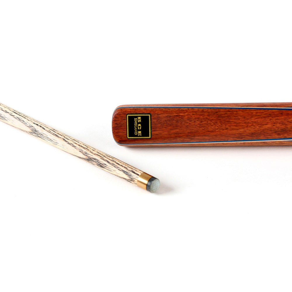 BCE 3 Piece Snooker Cue 3/4 Cut- Exotic Wood Butt with 9.5mm Tip - 145cm - Blue/ Natural Wood
