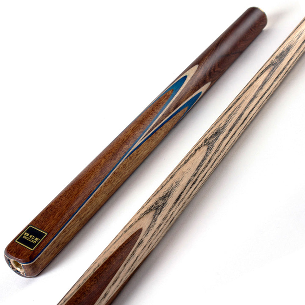 BCE 3 Piece Snooker Cue 3/4 Cut- Exotic Wood Butt with 9.5mm Tip - 145cm - Blue/ Natural Wood