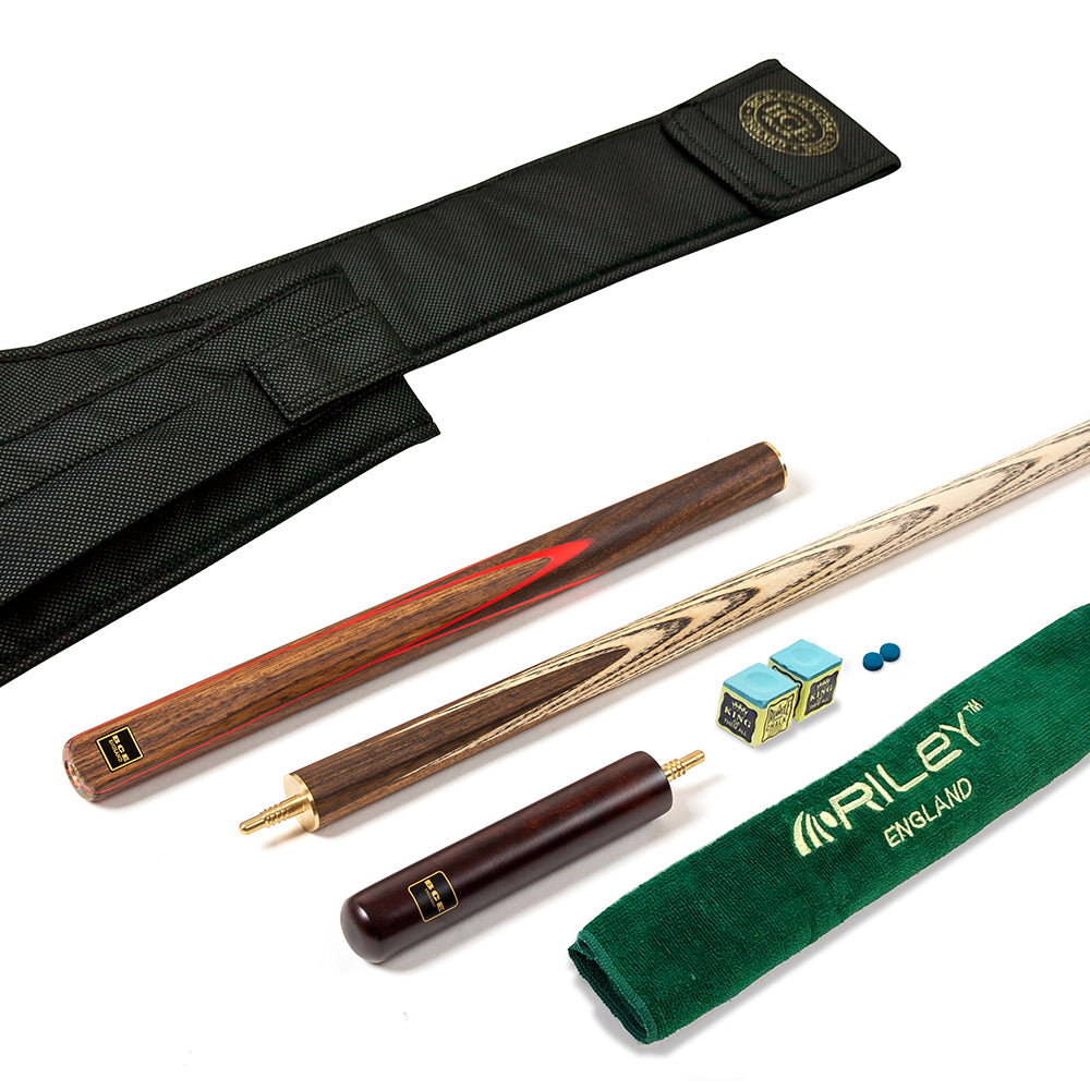 BCE 3 Piece Snooker Cue - 3/4 Cut Cue - Exotic Wood Butt - 9.5mm Tip - 145cm - Red/ Natural Wood