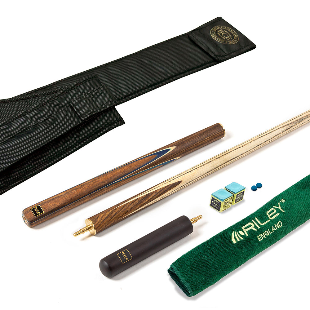 BCE 3 Piece Snooker Cue 3/4 Cut- Exotic Wood Butt with 9.5mm Tip - 145cm - Blue/ Natural Wood