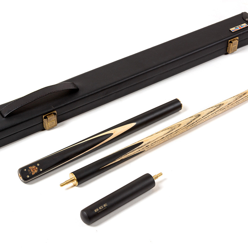 BCE 3 Piece Heritage Snooker Cue and Hard Case 3/4 Cut - Sapele Mahogany Butt - 9.5mm Tip - 145cm - Black/Natural