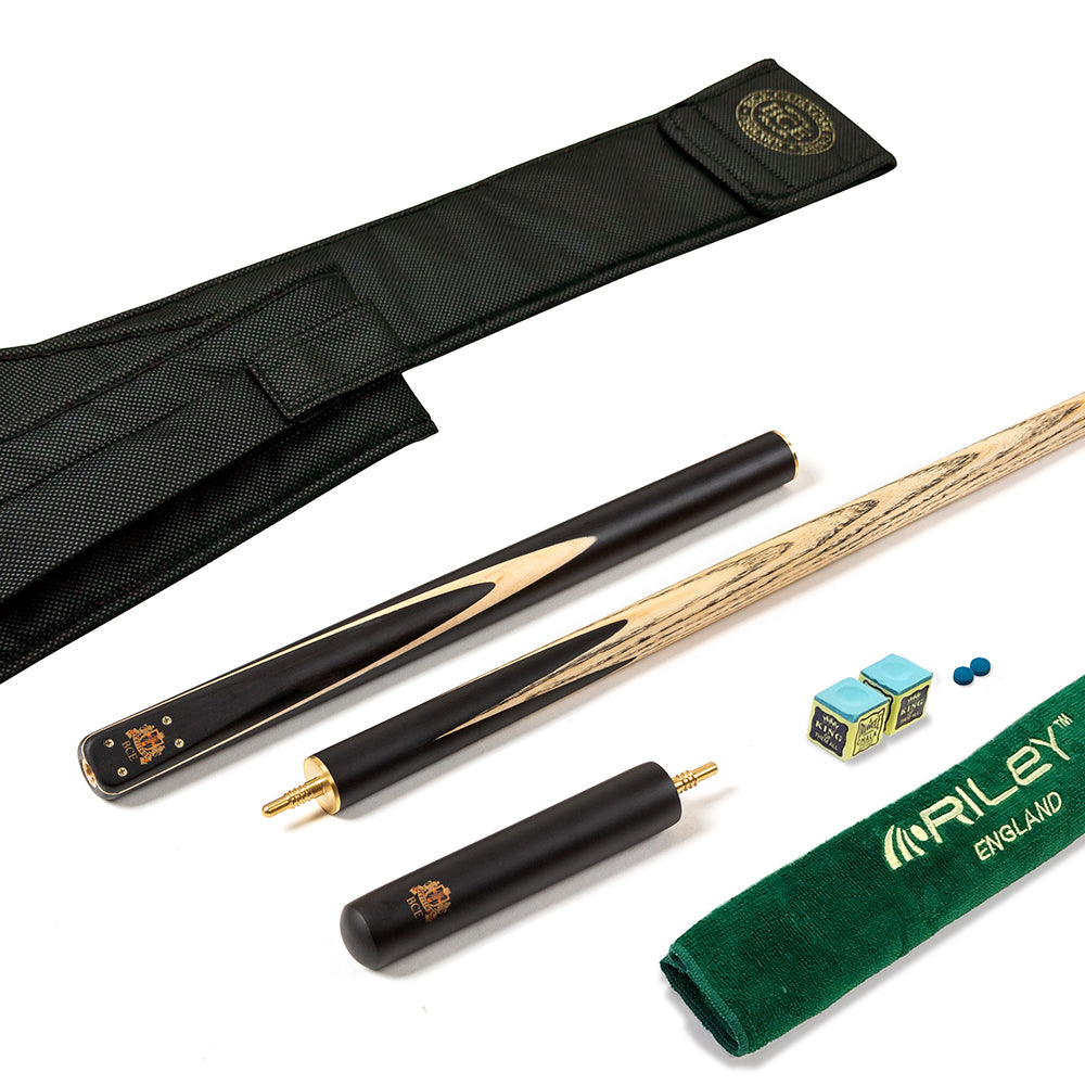 BCE 3 Piece Heritage Snooker Cue and Hard Case 3/4 Cut - Sapele Mahogany Butt - 9.5mm Tip - 145cm - Black/Natural