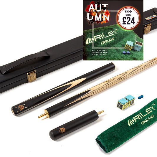 BCE 3 Piece Heritage Snooker Cue - 3/4 Cut Cue - Layered Ebonised Black Wood Butt - 9.5mm Tip - 145cm - Black/Natural