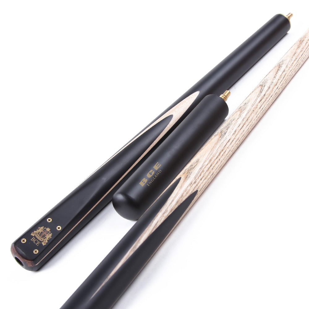 BCE 3 Piece Heritage Snooker Cue and Hard Case 3/4 Cut - Sapele Mahogany Butt - 9.5mm Tip - 145cm - Black/Natural