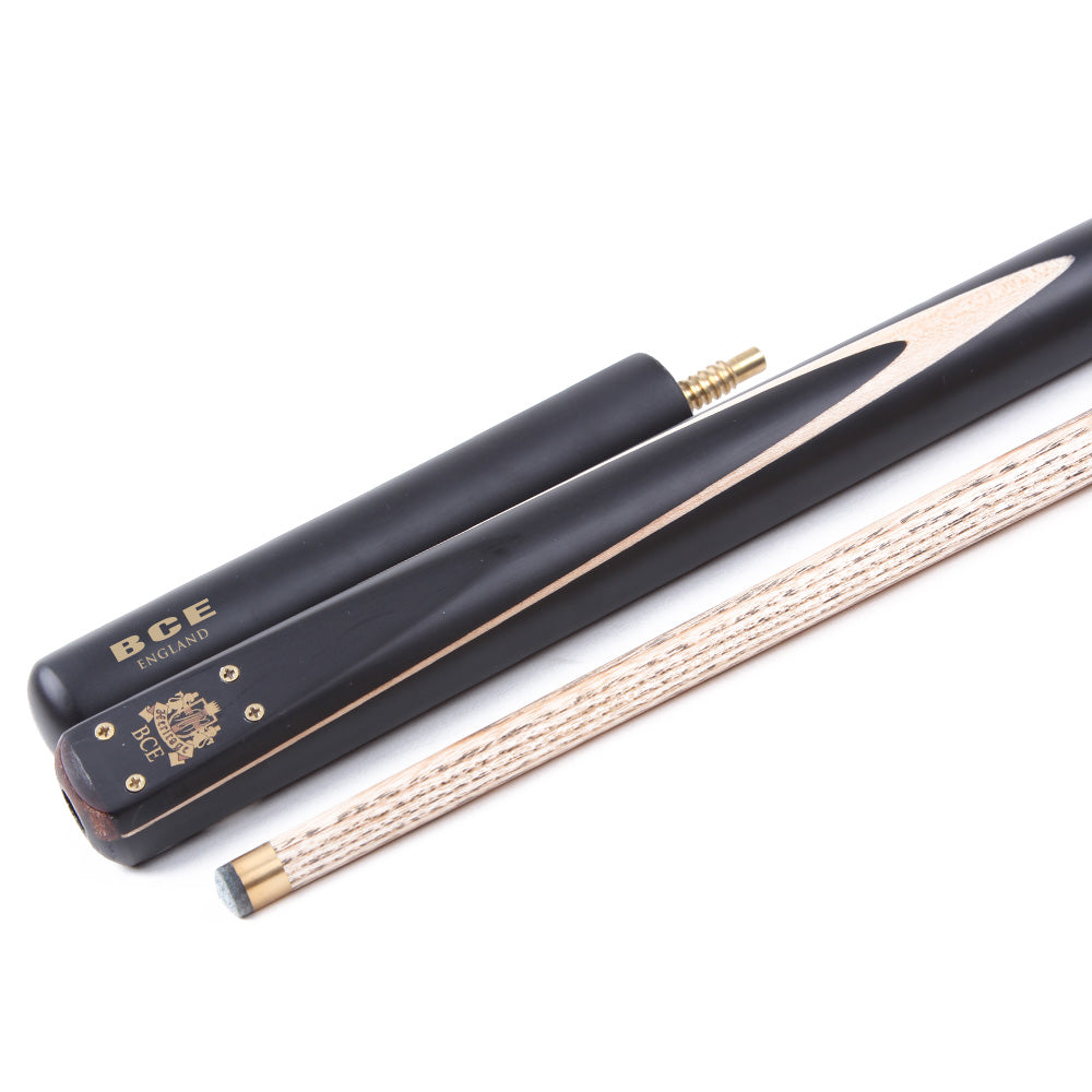 BCE 3 Piece Heritage Snooker Cue and Hard Case 3/4 Cut - Sapele Mahogany Butt - 9.5mm Tip - 145cm - Black/Natural