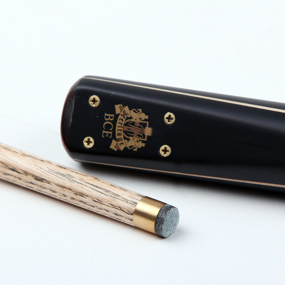 BCE 3 Piece Heritage Snooker Cue and Hard Case 3/4 Cut - Sapele Mahogany Butt - 9.5mm Tip - 145cm - Black/Natural