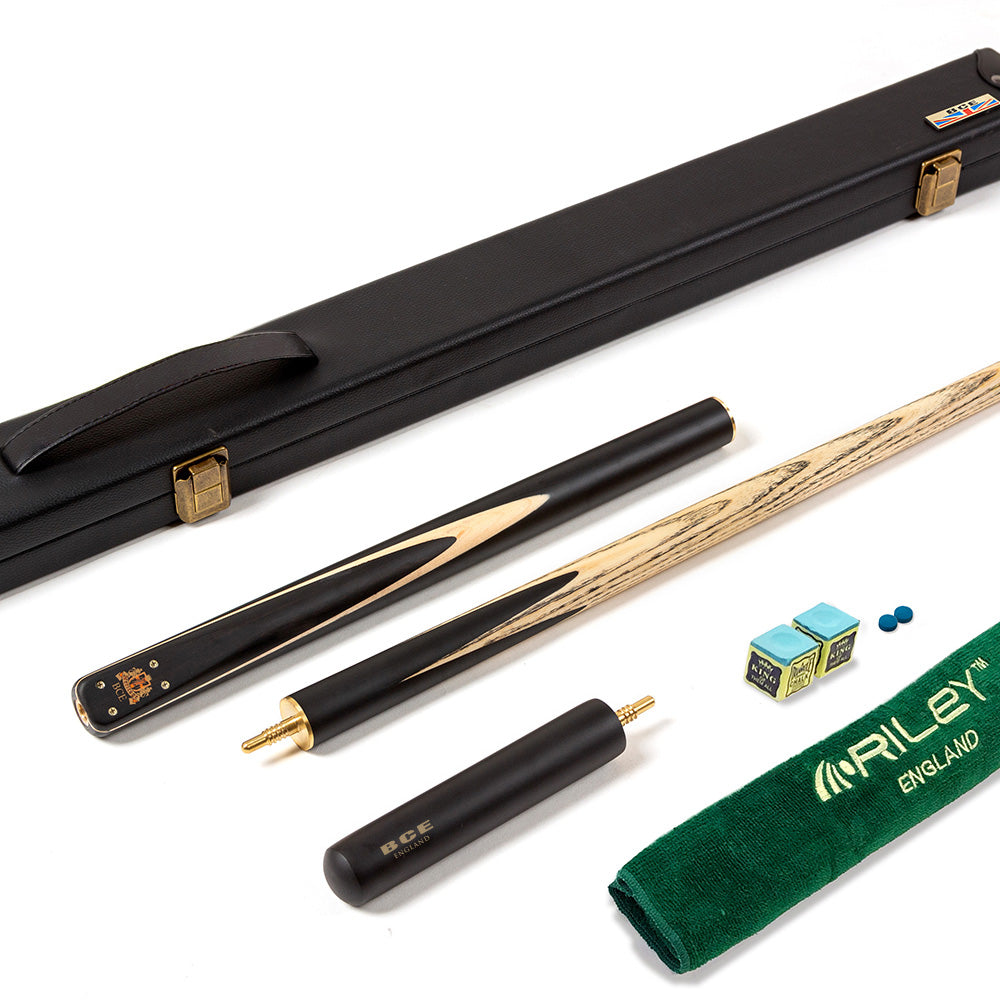 BCE 3 Piece Heritage Snooker Cue and Hard Case 3/4 Cut - Sapele Mahogany Butt - 9.5mm Tip - 145cm - Black/Natural