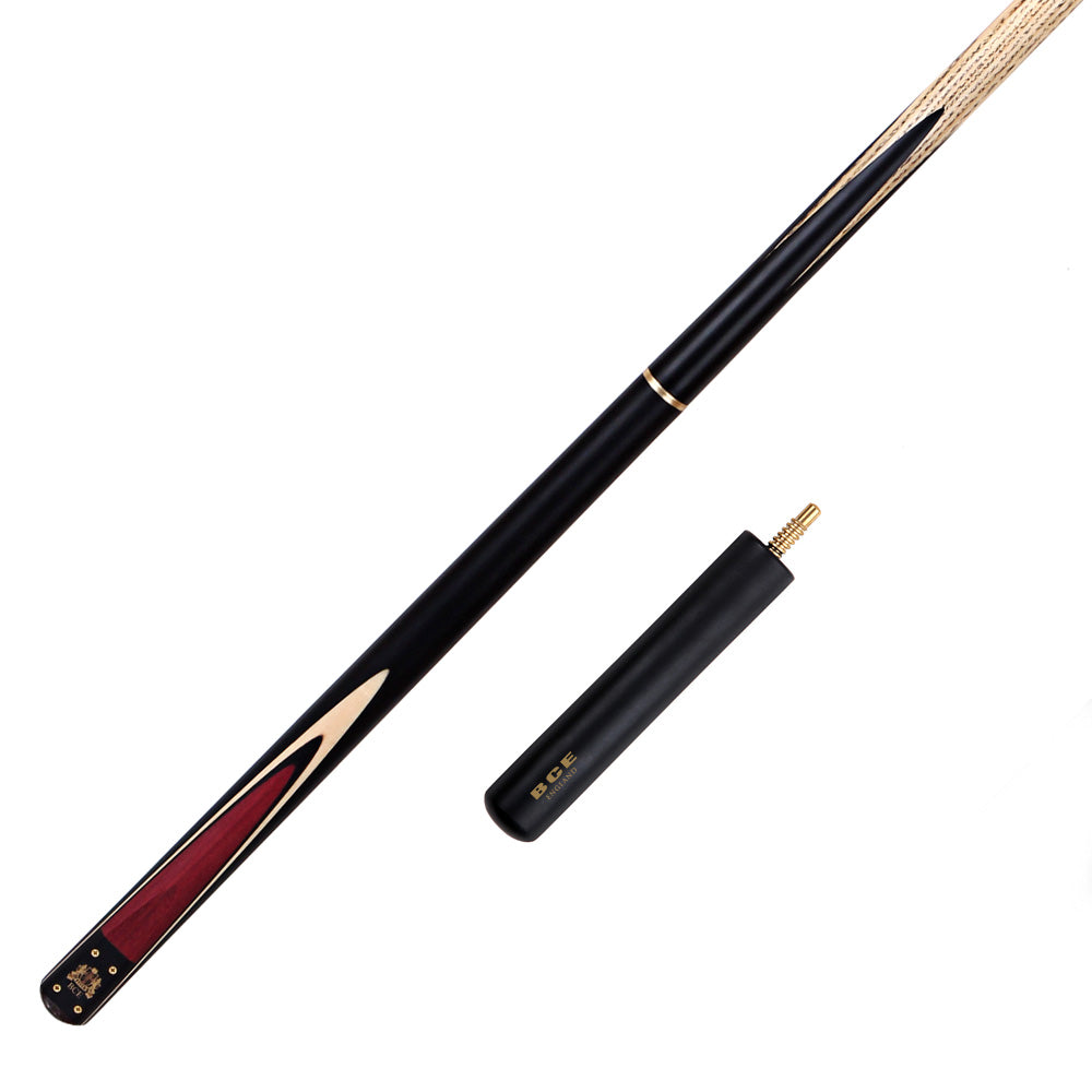 BCE 3 Piece Heritage Snooker Cue and Hard Case 3/4 Cut - Sapele Mahogany Butt - 9.5mm Tip - 145cm - Black/Natural/Purple