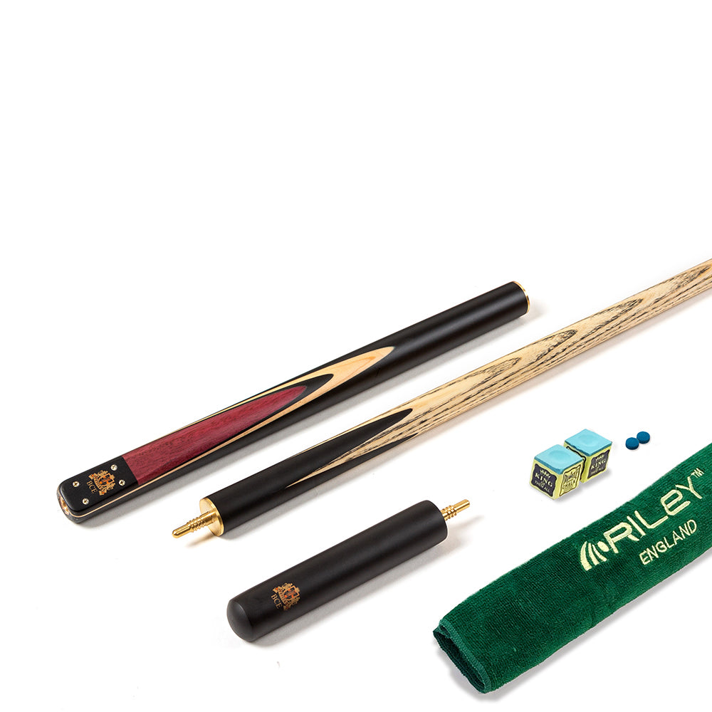 BCE 3 Piece Heritage Snooker Cue and Hard Case 3/4 Cut - Sapele Mahogany Butt - 9.5mm Tip - 145cm - Black/Natural/Purple