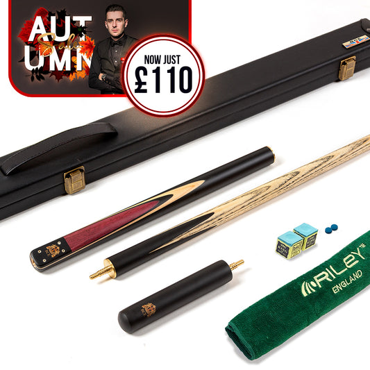BCE 3 Piece Heritage Snooker Cue - 3/4 Cut Cue - Layered Ebonised Black Wood Butt - 9.5mm Tip - 145cm - Black/Natural/Purple