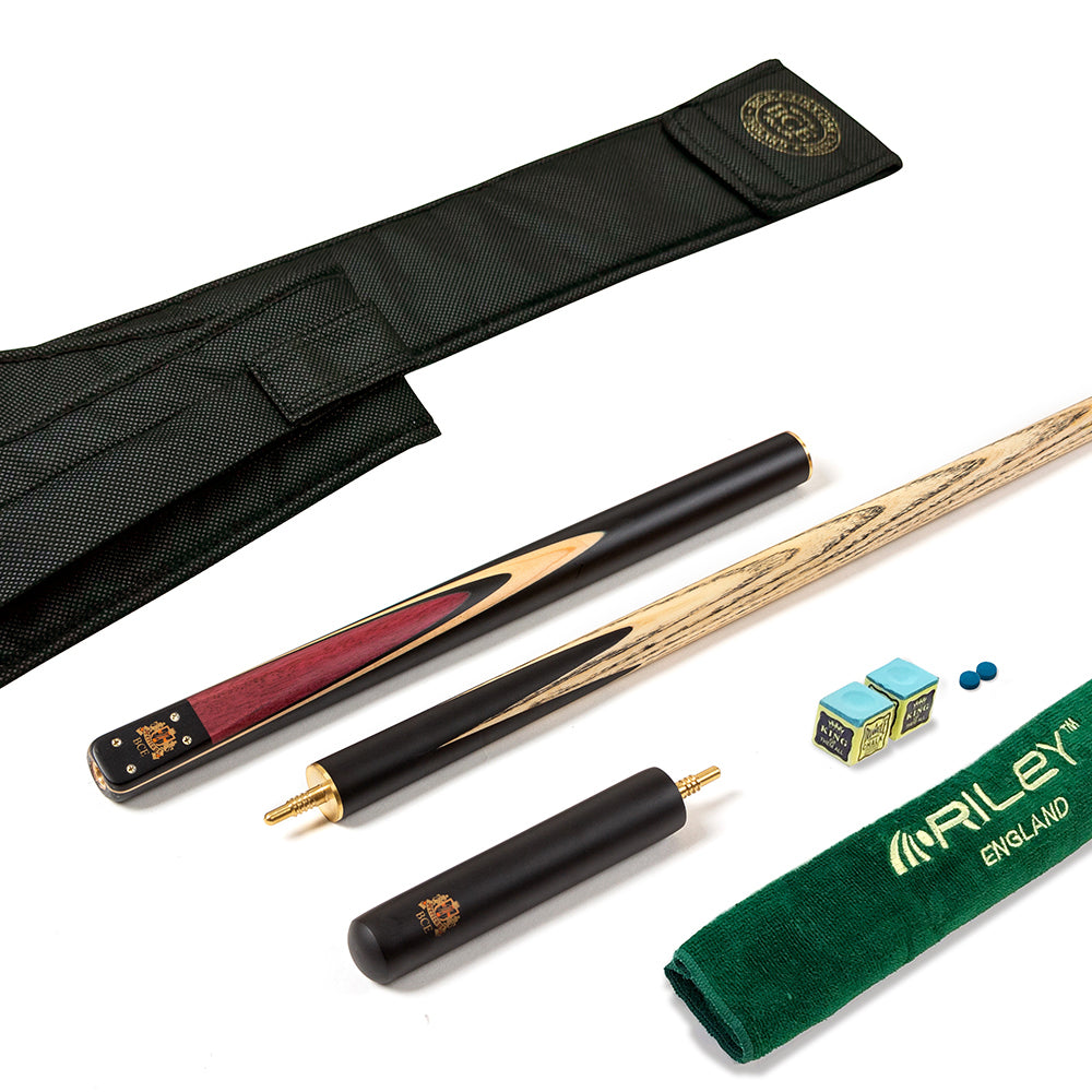 BCE 3 Piece Heritage Snooker Cue - 3/4 Cut Cue - Layered Ebonised Black Wood Butt - 9.5mm Tip - 145cm - Black/Natural/Purple