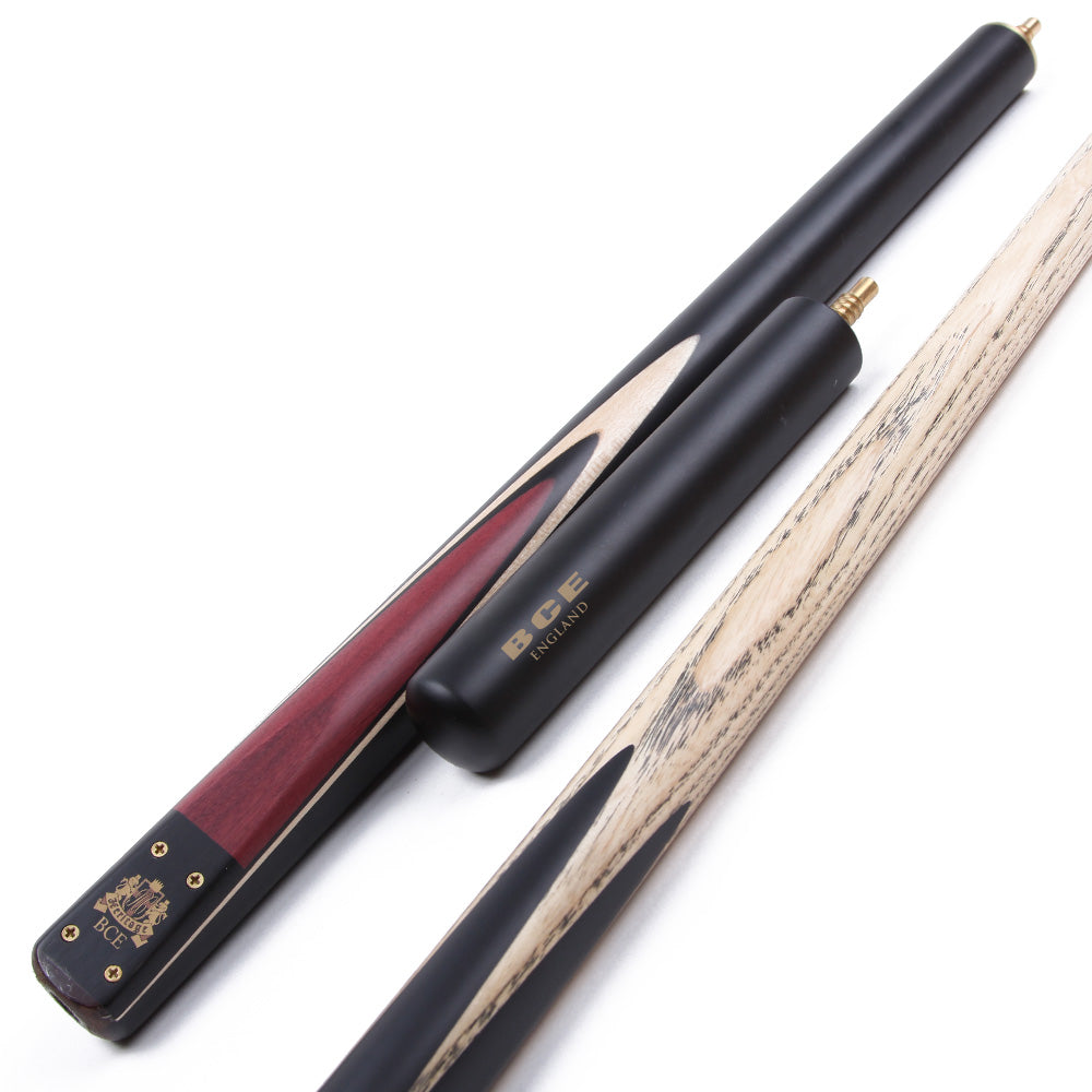 BCE 3 Piece Heritage Snooker Cue and Hard Case 3/4 Cut - Sapele Mahogany Butt - 9.5mm Tip - 145cm - Black/Natural/Purple