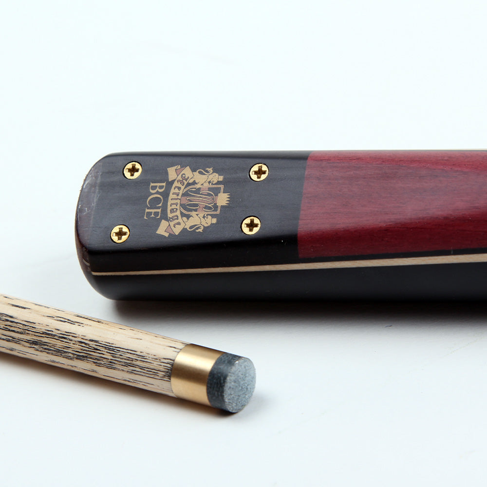 BCE 3 Piece Heritage Snooker Cue and Hard Case 3/4 Cut - Sapele Mahogany Butt - 9.5mm Tip - 145cm - Black/Natural/Purple