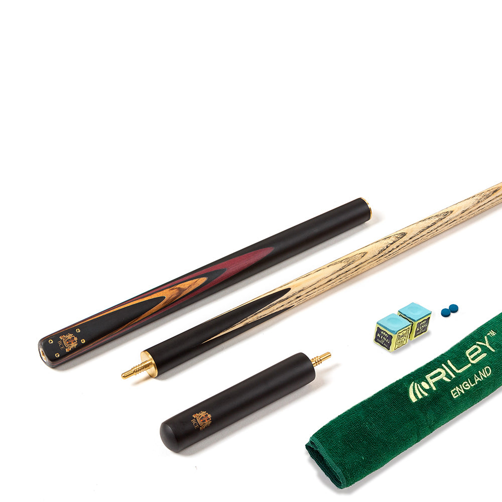 BCE 3 Piece Heritage Snooker Cue and Hard Case 3/4 Cut - Sapele Mahogany Butt - 9.5mm Tip - 145cm - Black/Natural/Brown/Purple