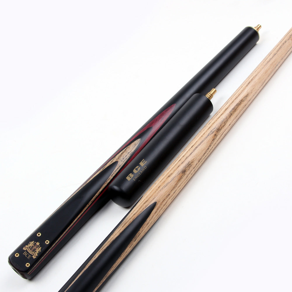 BCE 3 Piece Heritage Snooker Cue and Hard Case 3/4 Cut - Sapele Mahogany Butt - 9.5mm Tip - 145cm - Black/Natural/Brown/Purple