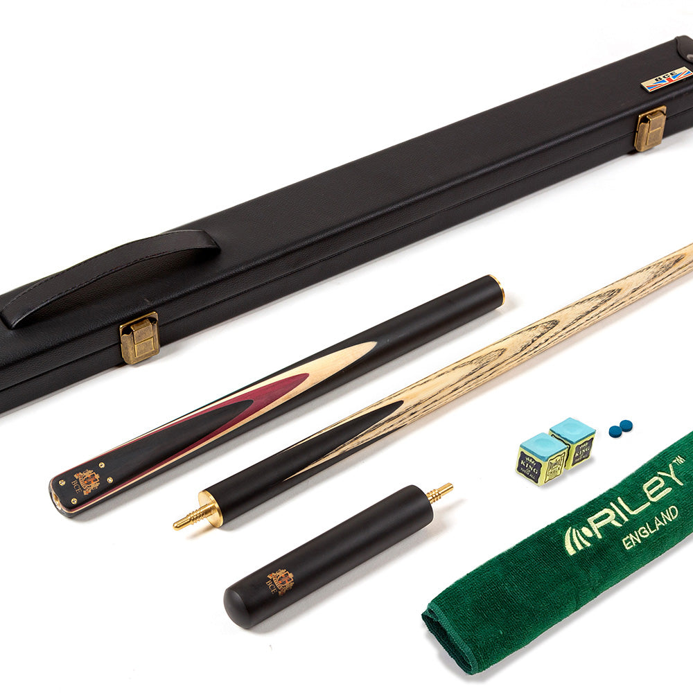 BCE 3 Piece Heritage Snooker Cue - 3/4 Cut Cue - Layered Ebonised Black Wood Butt - 9.5mm Tip - 145cm - Black/Natural/Purple