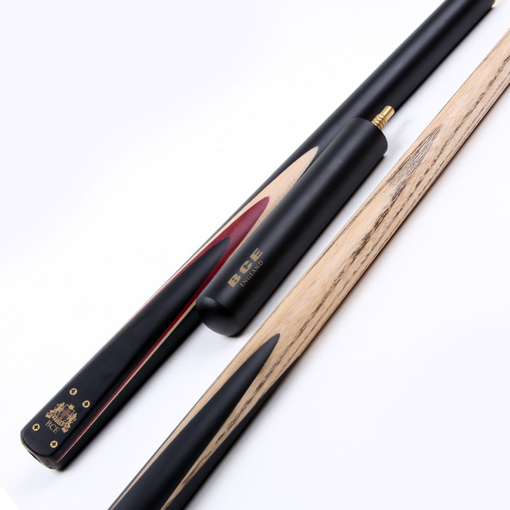 BCE 3 Piece Heritage Snooker Cue and Hard Case 3/4 Cut - Sapele Mahogany Butt - 9.5mm Tip - 145cm - Black/Natural/Purple