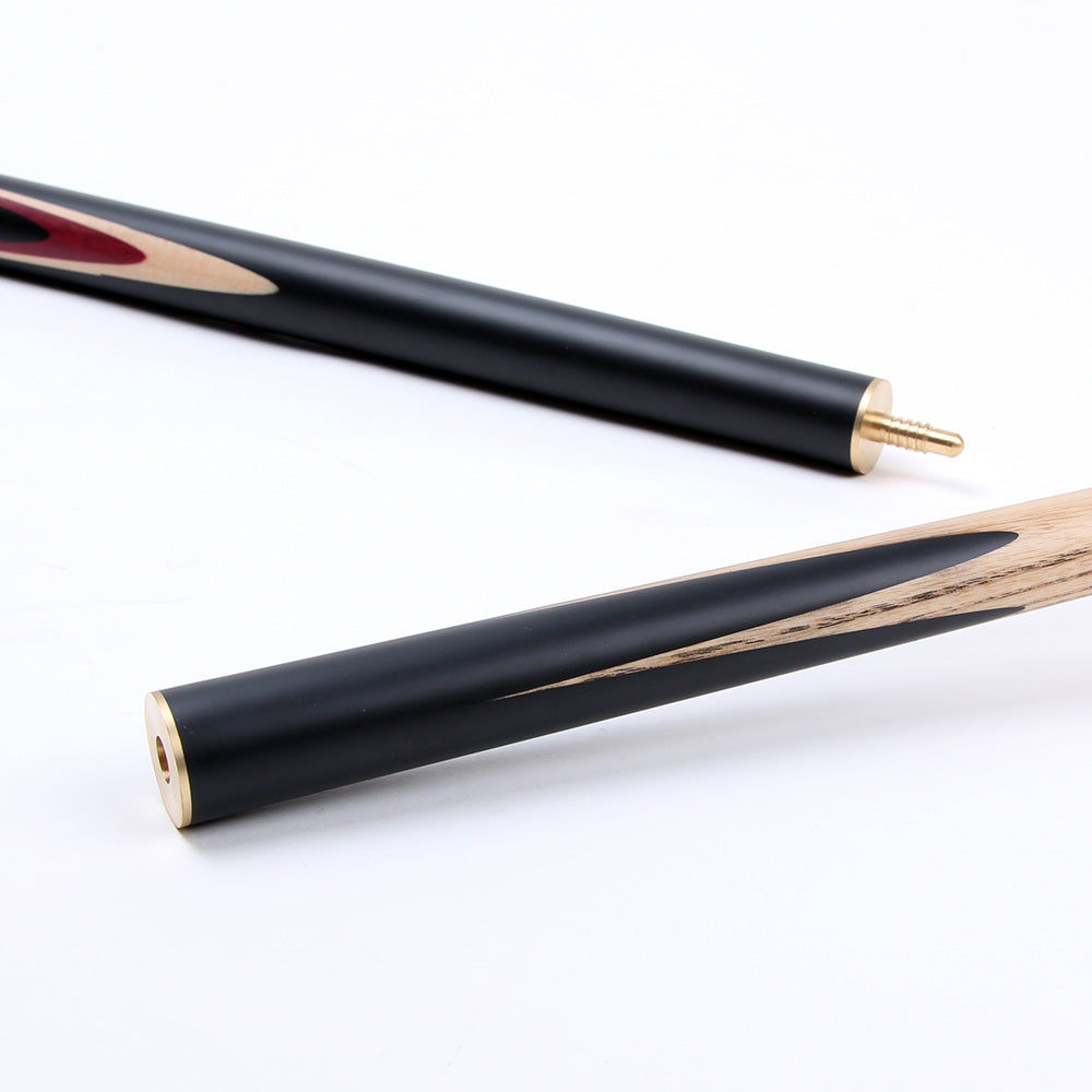 BCE 3 Piece Heritage Snooker Cue and Hard Case 3/4 Cut - Sapele Mahogany Butt - 9.5mm Tip - 145cm - Black/Natural/Purple