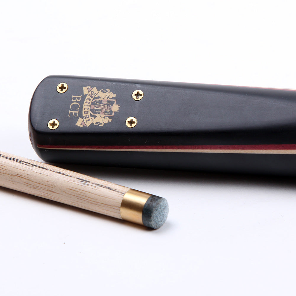 BCE 3 Piece Heritage Snooker Cue and Hard Case 3/4 Cut - Sapele Mahogany Butt - 9.5mm Tip - 145cm - Black/Natural/Purple