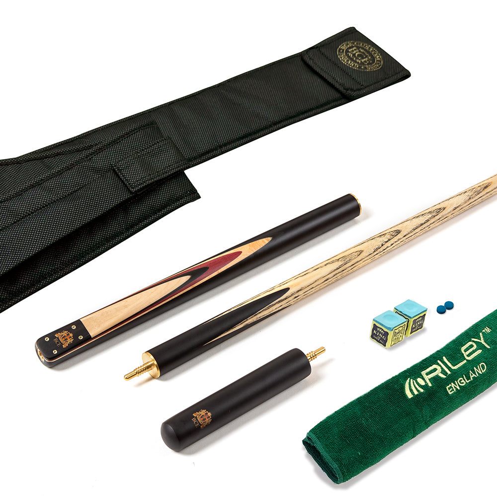 BCE 3 Piece Heritage Snooker Cue - 3/4 Cut Cue - Layered Ebonised Black Wood Butt - 9.5mm Tip - 145cm - Black/Natural/Purple