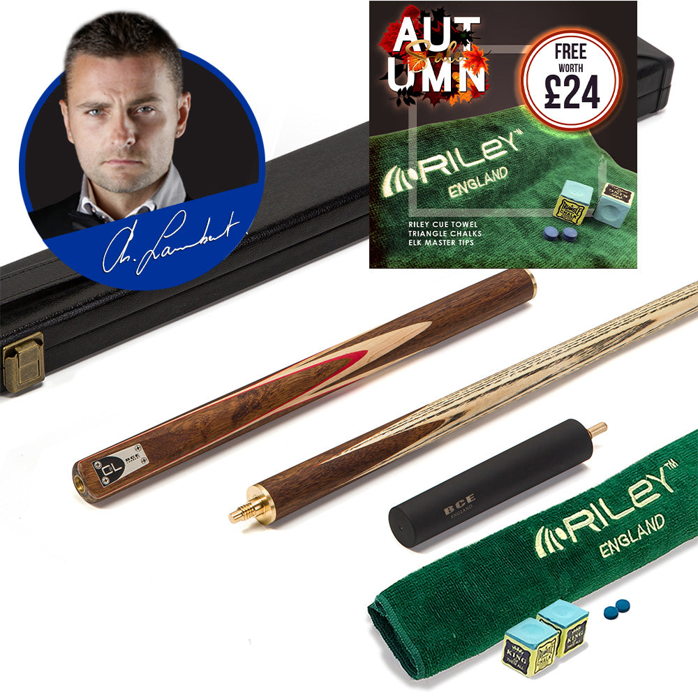 BCE C8L - 3 Piece English Pool Cue - 3/4 Cut Cue - Exotic Wood Butt with 9mm Tip - 145cm - Red/ Natural Wood