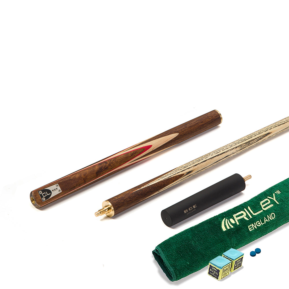 BCE C8L - 3 Piece English Pool Cue 3/4 Cut - Exotic Wood Butt with 9mm Tip - 145cm - Red/ Natural Wood - with Deluxe Hard Case