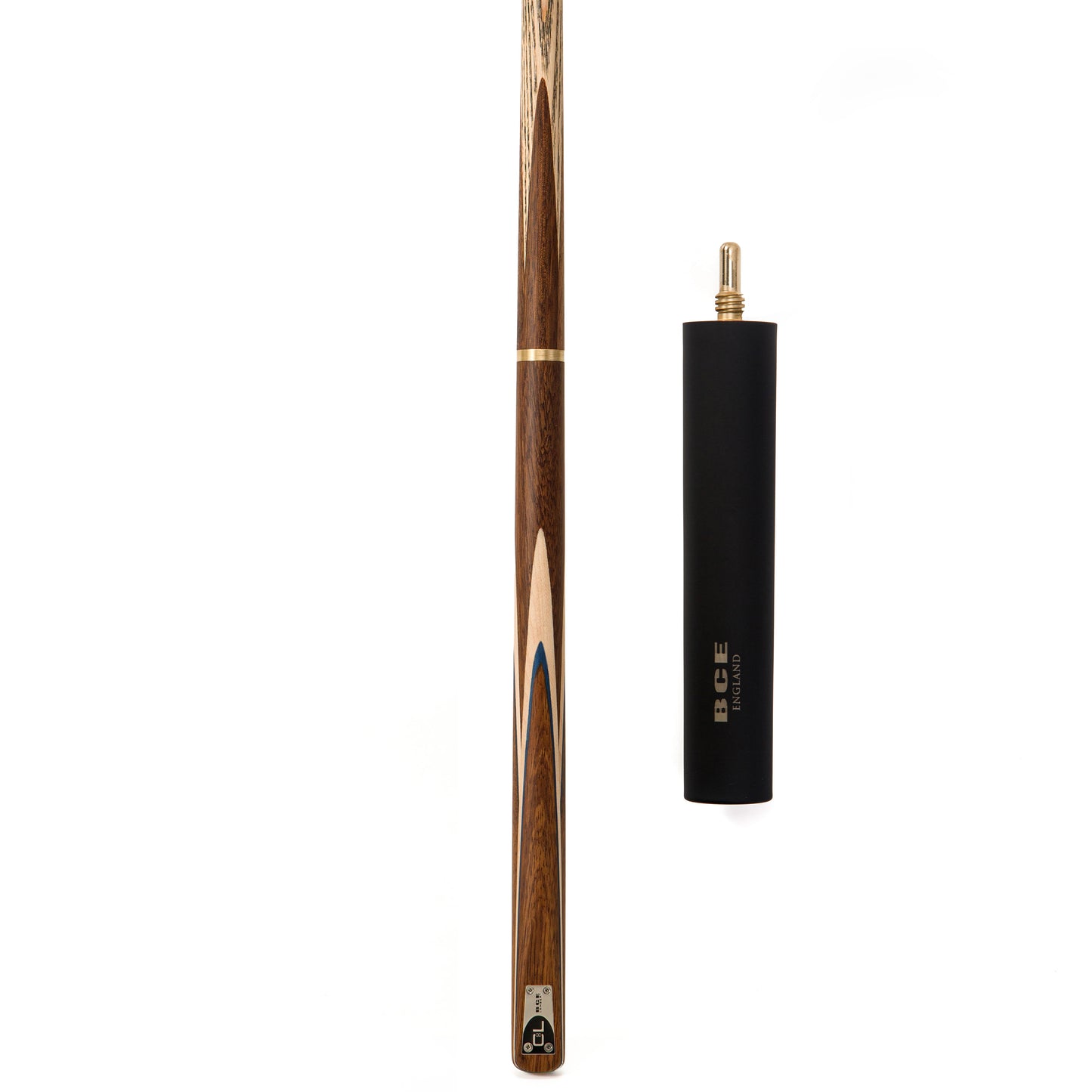 BCE C8L - 3 Piece English Pool Cue 3/4 Cut - Exotic Wood Butt with 9mm Tip - 145cm - Blue/ Natural Wood - with Deluxe Hard Case