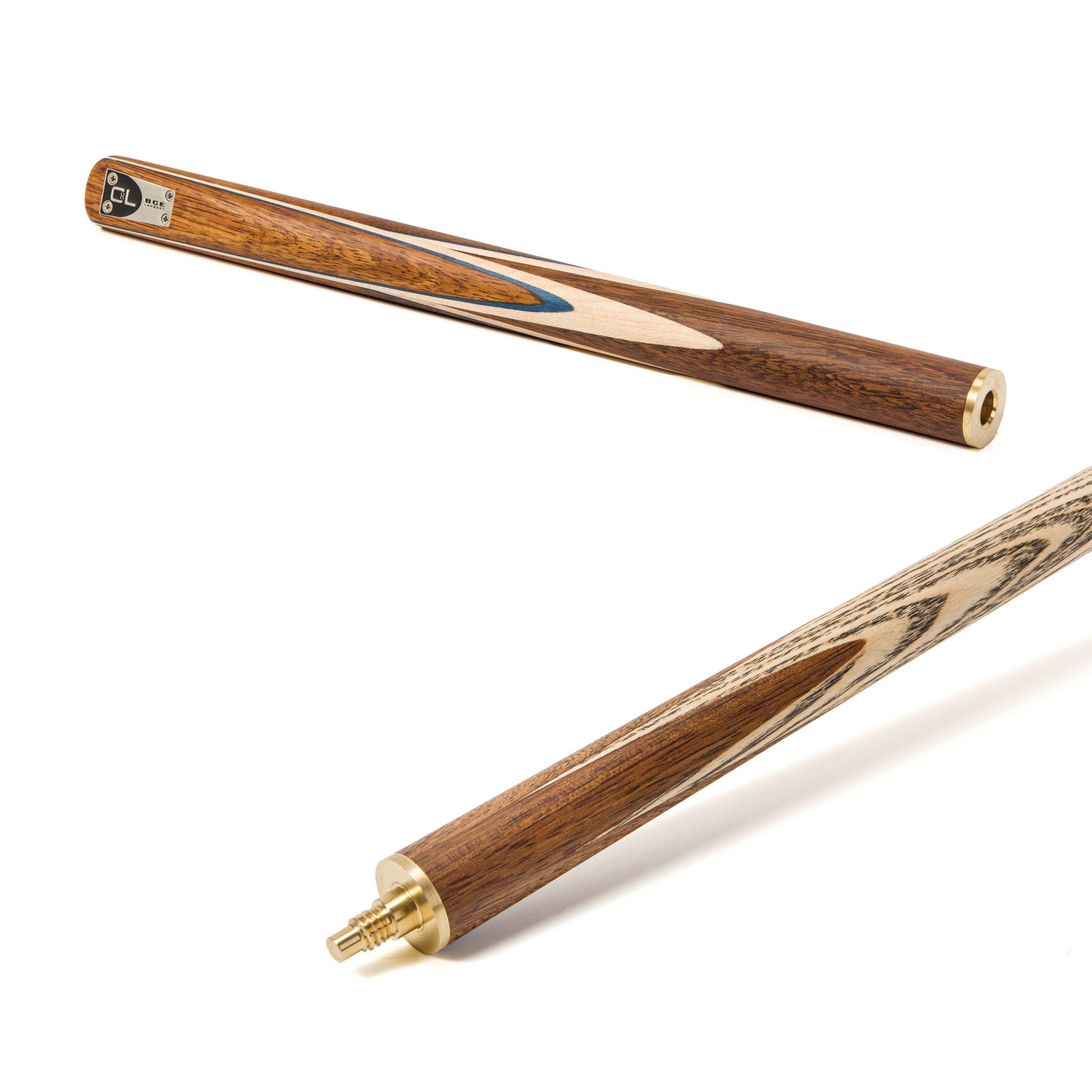 BCE C8L - 3 Piece English Pool Cue 3/4 Cut - Exotic Wood Butt with 9mm Tip - 145cm - Blue/ Natural Wood - with Deluxe Hard Case
