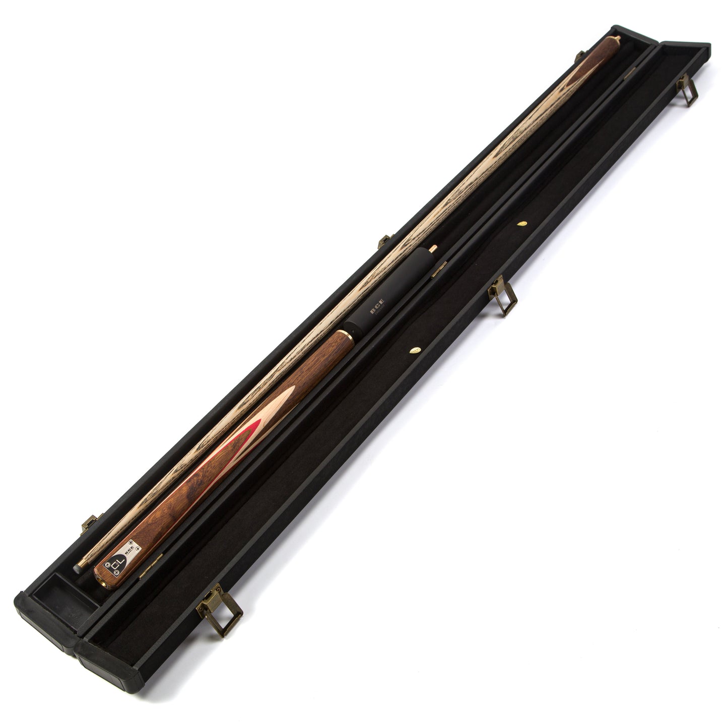 BCE C8L - 3 Piece English Pool Cue 3/4 Cut - Exotic Wood Butt with 9mm Tip - 145cm - Red/ Natural Wood - with Deluxe Hard Case