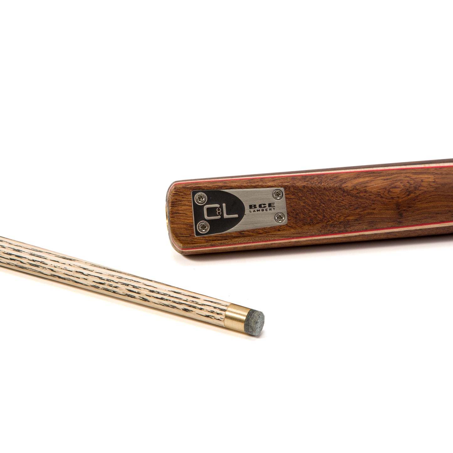 BCE C8L - 3 Piece English Pool Cue 3/4 Cut - Exotic Wood Butt with 9mm Tip - 145cm - Red/ Natural Wood - with Deluxe Hard Case