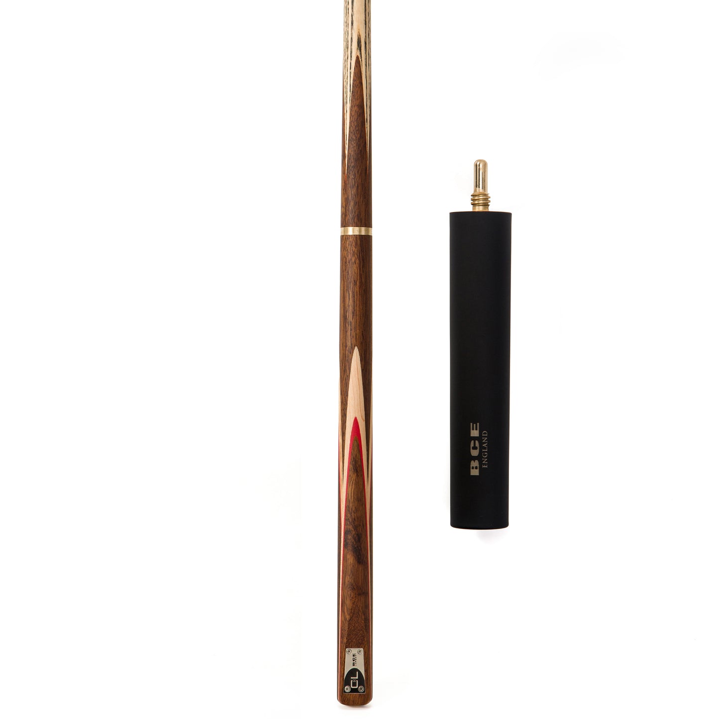 BCE C8L - 3 Piece English Pool Cue 3/4 Cut - Exotic Wood Butt with 9mm Tip - 145cm - Red/ Natural Wood - with Deluxe Hard Case