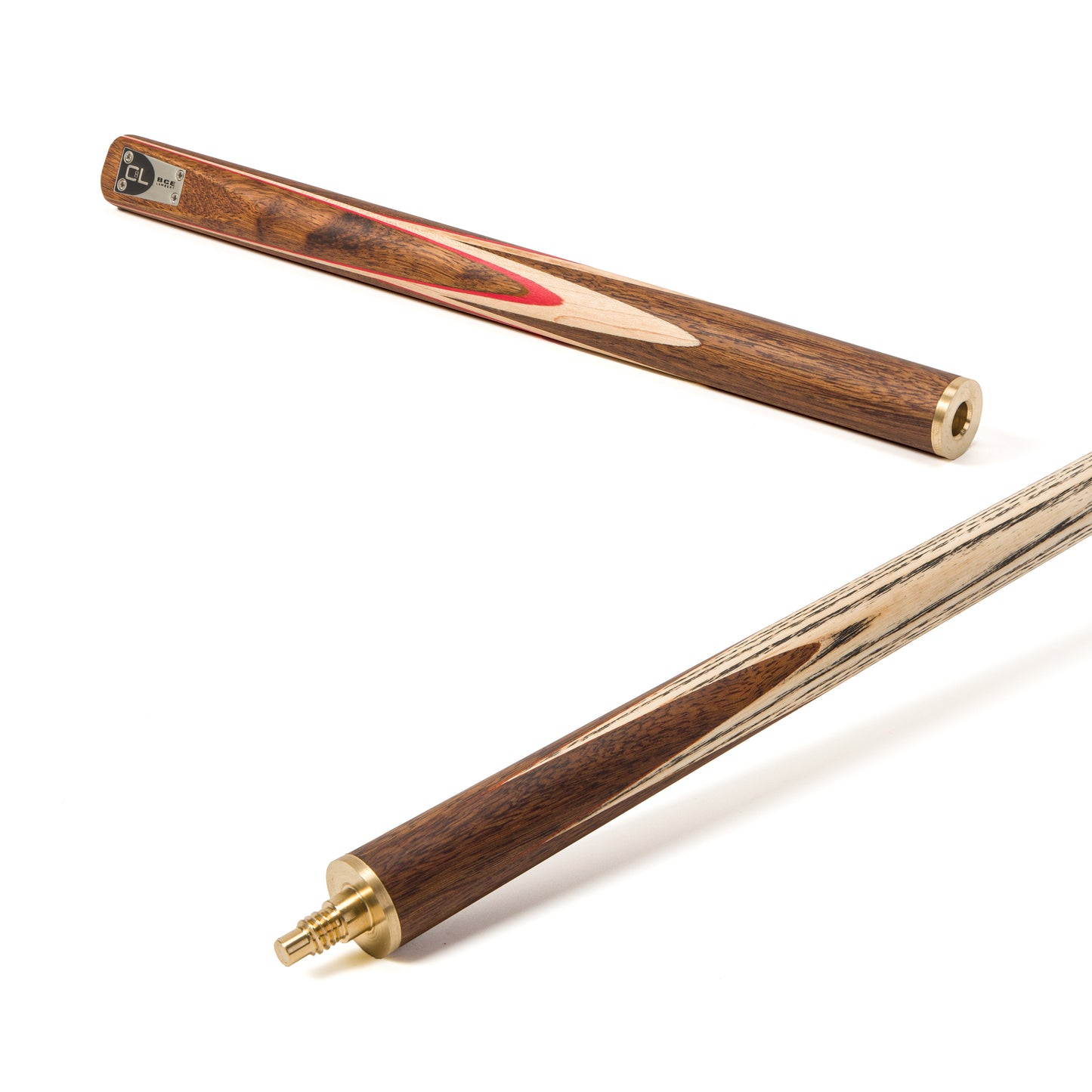 BCE C8L - 3 Piece English Pool Cue 3/4 Cut - Exotic Wood Butt with 9mm Tip - 145cm - Red/ Natural Wood - with Deluxe Hard Case