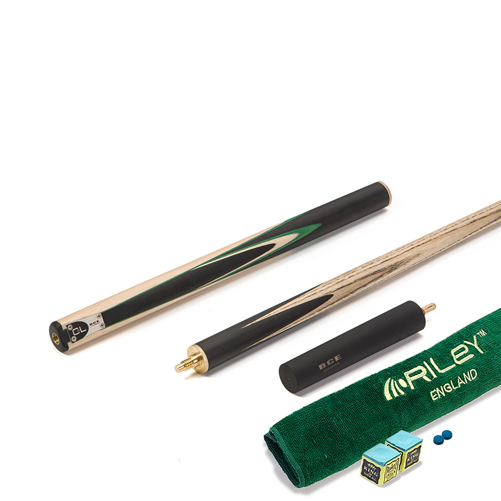 BCE C8L - 3 Piece English Pool Cue 3/4 Cut - Layered Ebonised Black Wood with 9mm Tip - 145cm - Black/ Light Wood - with Deluxe Hard Case