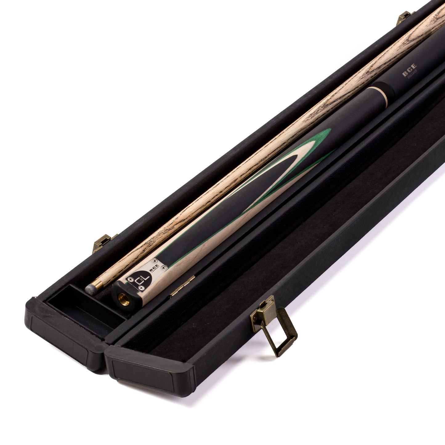 BCE C8L - 3 Piece English Pool Cue 3/4 Cut - Layered Ebonised Black Wood with 9mm Tip - 145cm - Black/ Light Wood - with Deluxe Hard Case