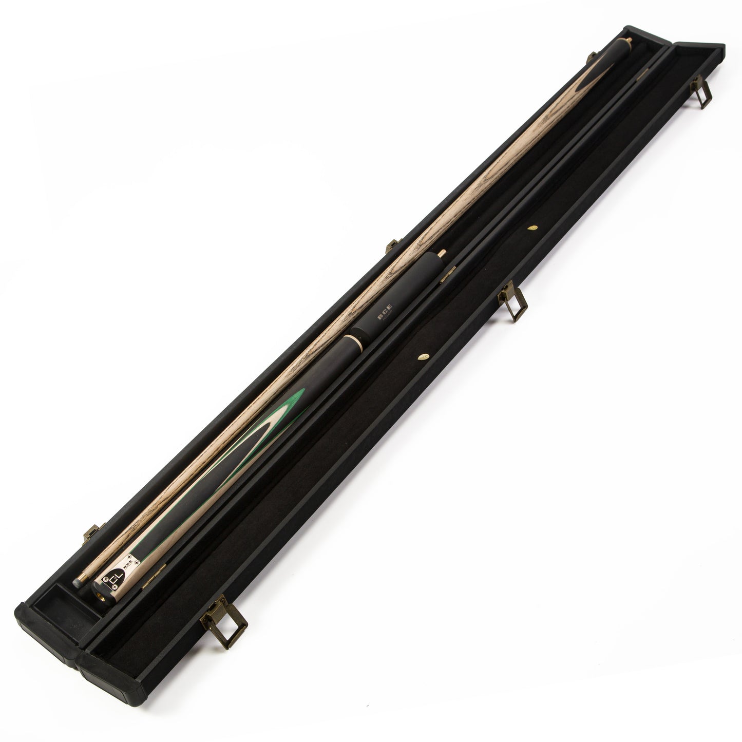 BCE C8L - 3 Piece English Pool Cue 3/4 Cut - Layered Ebonised Black Wood with 9mm Tip - 145cm - Black/ Light Wood - with Deluxe Hard Case