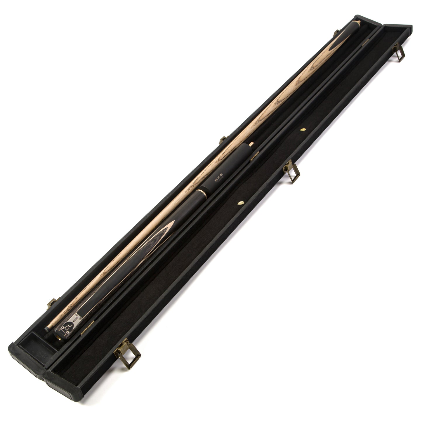 BCE C8L - 3 Piece English Pool Cue 3/4 Cut - Layered Ebonised Black Wood with 9mm Tip - 145cm - Black/ Green/ Light Wood - with Deluxe Hard Case