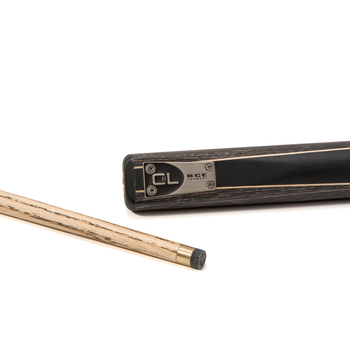 BCE C8L - 3 Piece English Pool Cue 3/4 Cut - Layered Ebonised Black Wood with 9mm Tip - 145cm - Black/ Green/ Light Wood - with Deluxe Hard Case