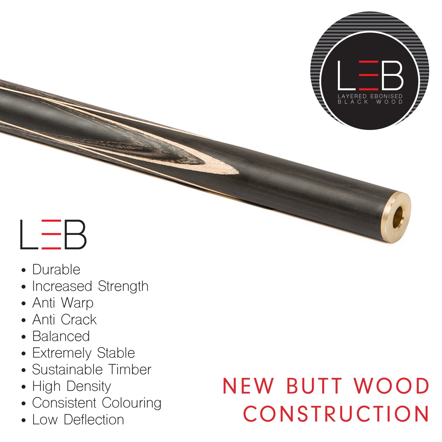 BCE C8L - 3 Piece English Pool Cue 3/4 Cut - Layered Ebonised Black Wood with 9mm Tip - 145cm - Black/ Green/ Light Wood - with Deluxe Hard Case
