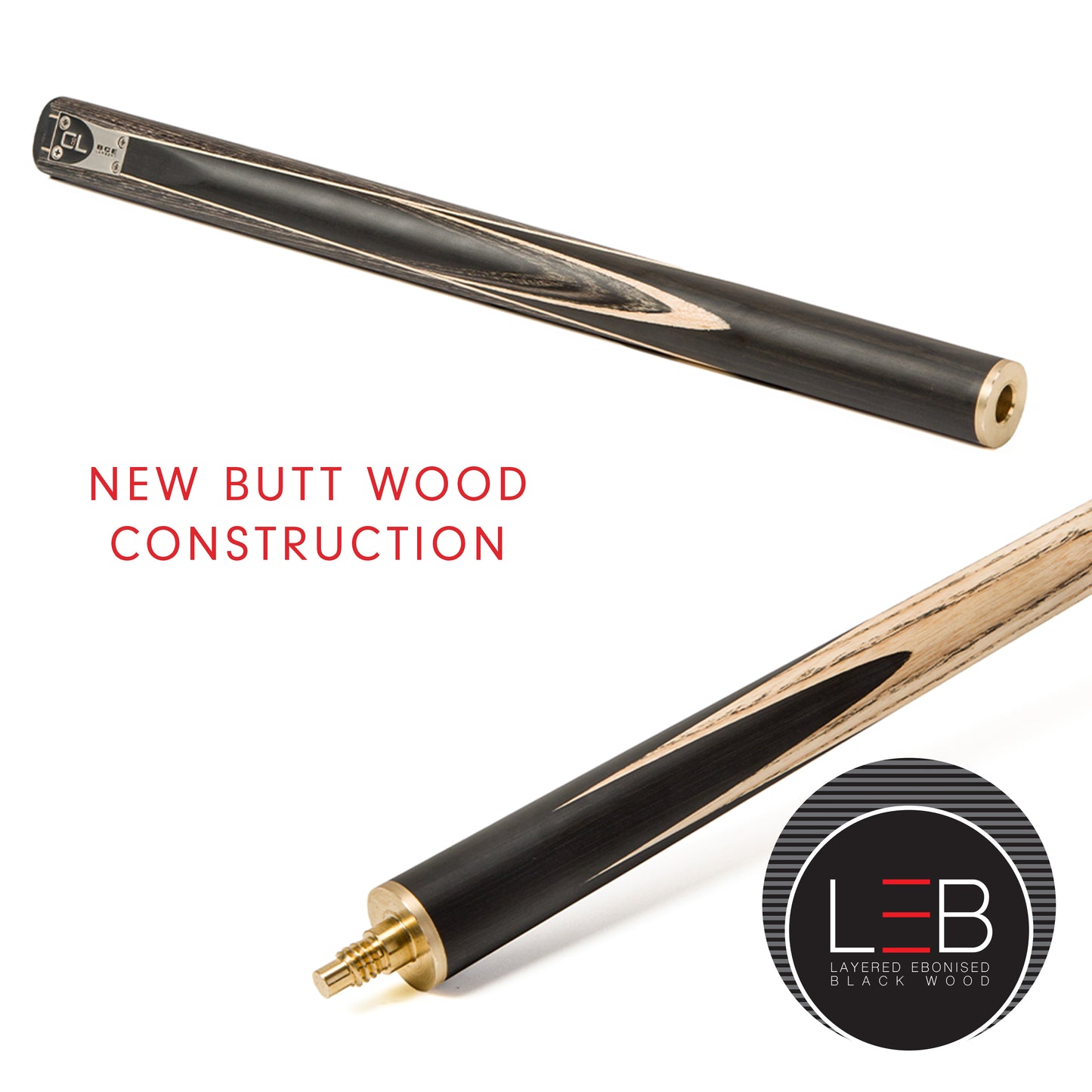 BCE C8L - 3 Piece English Pool Cue 3/4 Cut - Layered Ebonised Black Wood with 9mm Tip - 145cm - Black/ Green/ Light Wood - with Deluxe Hard Case