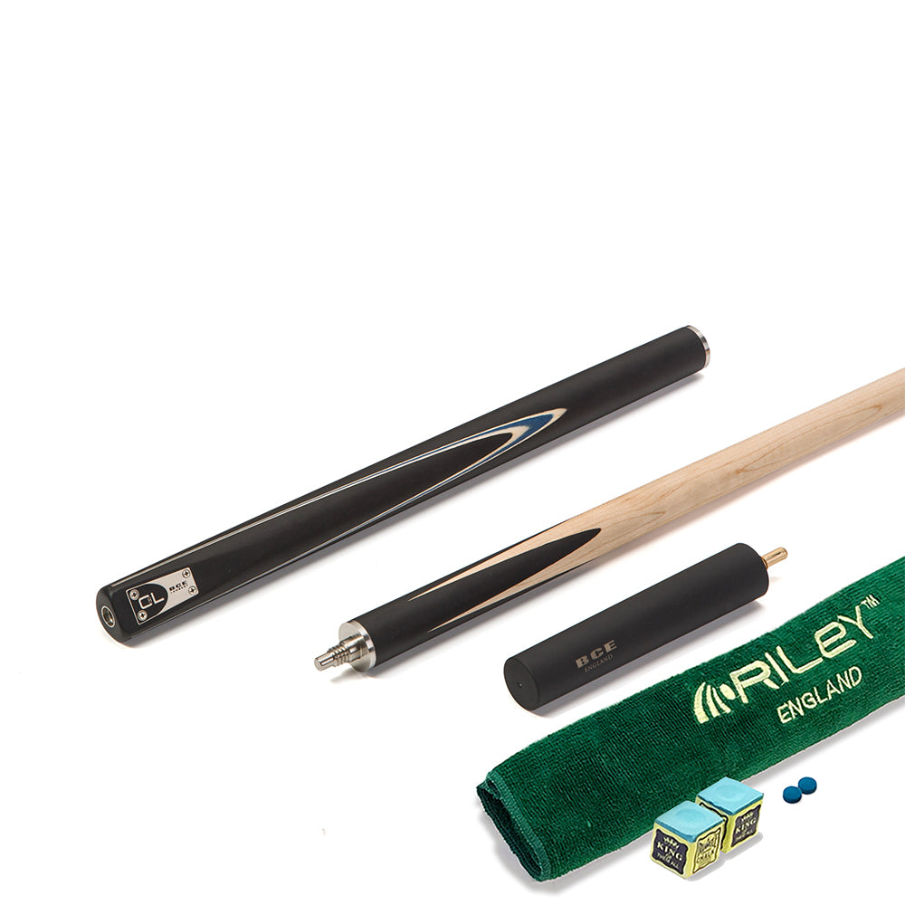 BCE C8L Victory Replica - 3 Piece English Pool Cue 3/4 Cut - Layered Ebonised Black Wood with 9mm Tip - 145cm - Black/ Blue - with Deluxe Hard Case